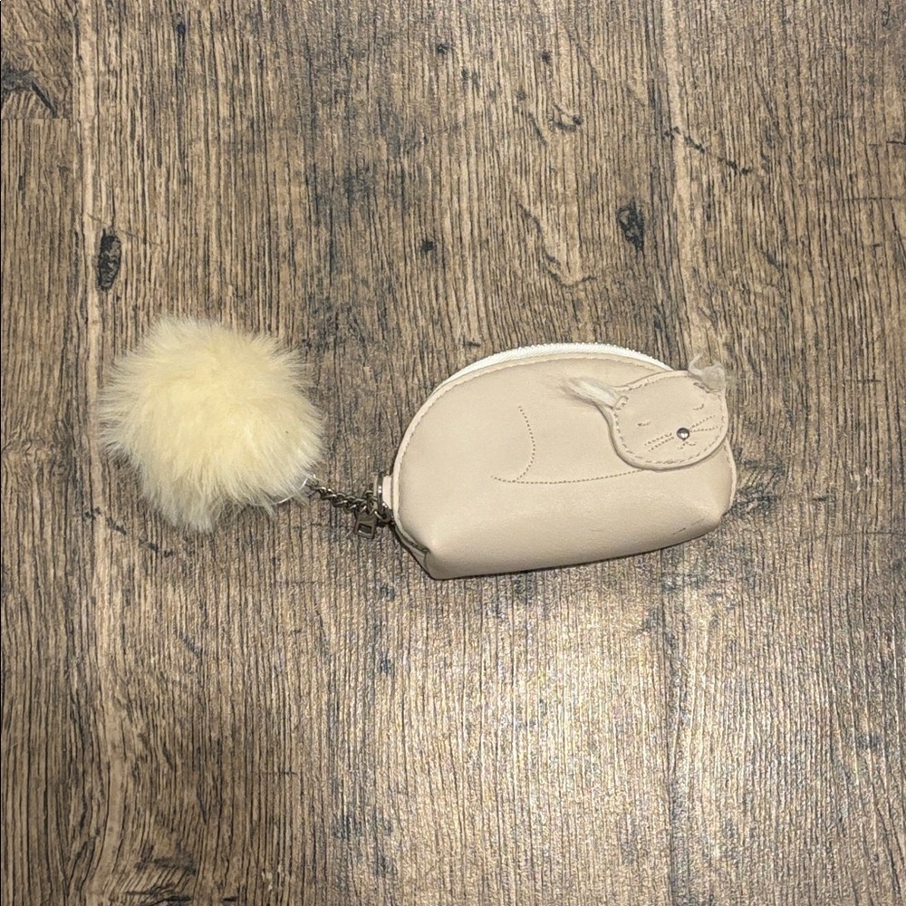 Cream Cat Themed Coin Purse with Fluffy Keychain